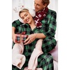Ekouaer Couples Matching Pajamas Silk Long Sleeve Sleepwear Satin Pjs Set(Black and Green Plaid)