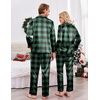 Ekouaer Couples Matching Pajamas Silk Long Sleeve Sleepwear Satin Pjs Set(Black and Green Plaid)