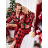 Ekouaer Couples Matching Pajamas Silk Long Sleeve Sleepwear Satin Pjs Set(Black and Red Plaid)