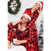 Ekouaer Couples Matching Pajamas Silk Long Sleeve Sleepwear Satin Pjs Set(Black and Red Plaid)