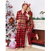 Ekouaer Couples Matching Pajamas Silk Long Sleeve Sleepwear Satin Pjs Set(Black and Red Plaid)
