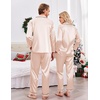 Ekouaer Couples Matching Pajamas Silk Long Sleeve Sleepwear Satin Pjs Set(Champagne)