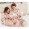 Ekouaer Couples Matching Pajamas Silk Long Sleeve Sleepwear Satin Pjs Set(Champagne)