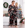 Ekouaer Couples Matching Pajamas Silk Long Sleeve Sleepwear Satin Pjs Set(Christmas Black)