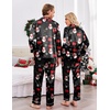 Ekouaer Couples Matching Pajamas Silk Long Sleeve Sleepwear Satin Pjs Set(Christmas Black)