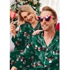 Ekouaer Couples Matching Pajamas Silk Long Sleeve Sleepwear Satin Pjs Set(Christmas Green)