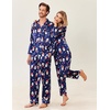 Ekouaer Couples Matching Pajamas Silk Long Sleeve Sleepwear Satin Pjs Set(Christmas Navy)