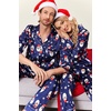 Ekouaer Couples Matching Pajamas Silk Long Sleeve Sleepwear Satin Pjs Set(Christmas Navy)