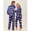 Ekouaer Couples Matching Pajamas Silk Long Sleeve Sleepwear Satin Pjs Set(Christmas Navy)