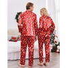 Ekouaer Couples Matching Pajamas Silk Long Sleeve Sleepwear Satin Pjs Set(Christmas Red)