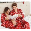 Ekouaer Couples Matching Pajamas Silk Long Sleeve Sleepwear Satin Pjs Set(Christmas Red)