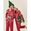 Ekouaer Couples Matching Pajamas Silk Long Sleeve Sleepwear Satin Pjs Set(Christmas Red Plaid)