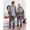 Ekouaer Couples Matching Pajamas Silk Long Sleeve Sleepwear Satin Pjs Set(Dark Grey)