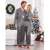 Ekouaer Couples Matching Pajamas Silk Long Sleeve Sleepwear Satin Pjs Set(Dark Grey)