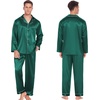 Ekouaer Couples Matching Pajamas Silk Long Sleeve Sleepwear Satin Pjs Set(Green)