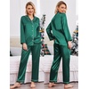 Ekouaer Couples Matching Pajamas Silk Long Sleeve Sleepwear Satin Pjs Set(Green)