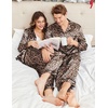 Ekouaer Couples Matching Pajamas Silk Long Sleeve Sleepwear Satin Pjs Set(Leopard)