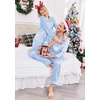 Ekouaer Couples Matching Pajamas Silk Long Sleeve Sleepwear Satin Pjs Set(Light Blue)