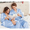 Ekouaer Couples Matching Pajamas Silk Long Sleeve Sleepwear Satin Pjs Set(Light Blue)
