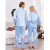 Ekouaer Couples Matching Pajamas Silk Long Sleeve Sleepwear Satin Pjs Set(Light Blue)