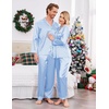 Ekouaer Couples Matching Pajamas Silk Long Sleeve Sleepwear Satin Pjs Set(Light Blue)