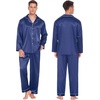 Ekouaer Couples Matching Pajamas Silk Long Sleeve Sleepwear Satin Pjs Set(Navy)