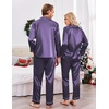 Ekouaer Couples Matching Pajamas Silk Long Sleeve Sleepwear Satin Pjs Set(Navy White Polka Dots)