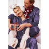 Ekouaer Couples Matching Pajamas Silk Long Sleeve Sleepwear Satin Pjs Set(Navy White Polka Dots)