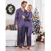 Ekouaer Couples Matching Pajamas Silk Long Sleeve Sleepwear Satin Pjs Set(Navy White Polka Dots)