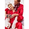Ekouaer Couples Matching Pajamas Silk Long Sleeve Sleepwear Satin Pjs Set(Red)