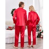 Ekouaer Couples Matching Pajamas Silk Long Sleeve Sleepwear Satin Pjs Set(Red)