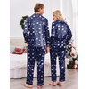 Ekouaer Couples Matching Pajamas Silk Long Sleeve Sleepwear Satin Pjs Set(Teddy Navy)