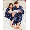 Ekouaer Couples Matching Pajamas Silk Long Sleeve Sleepwear Satin Pjs Set(Teddy Navy)