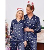 Ekouaer Couples Matching Pajamas Silk Long Sleeve Sleepwear Satin Pjs Set(Teddy Navy)