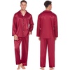 Ekouaer Couples Matching Pajamas Silk Long Sleeve Sleepwear Satin Pjs Set(Wine)
