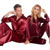 Ekouaer Couples Matching Pajamas Silk Long Sleeve Sleepwear Satin Pjs Set(Wine)