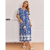 Ekouaer Long Nightgowns for Women 3 Pack Plus Size Short Sleeve House Dress(Black/Blue Bohemian Flowers/Blue Floral)