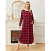 Ekouaer Long Nightgowns for Women Long Sleeve House Dress with Pockets(A_red & Black Plaid)