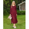 Ekouaer Long Nightgowns for Women Long Sleeve House Dress with Pockets(A_red & Black Plaid)