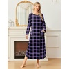 Ekouaer Long Nightgowns for Women Long Sleeve House Dress with Pockets(Black & Purple Plaid)