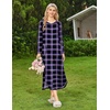 Ekouaer Long Nightgowns for Women Long Sleeve House Dress with Pockets(Black & Purple Plaid)