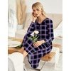 Ekouaer Long Nightgowns for Women Long Sleeve House Dress with Pockets(Black & Purple Plaid)