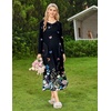 Ekouaer Long Nightgowns for Women Long Sleeve House Dress with Pockets(Black Butterflies)