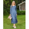 Ekouaer Long Nightgowns for Women Long Sleeve House Dress with Pockets(Blue Florals)