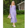 Ekouaer Long Nightgowns for Women Long Sleeve House Dress with Pockets(Purple White Florals)