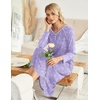 Ekouaer Long Nightgowns for Women Long Sleeve House Dress with Pockets(Purple White Florals)