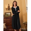 Ekouaer Long Sleeve Nightgowns for Women Button Front Long Night Gowns(Black)