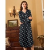 Ekouaer Long Sleeve Nightgowns for Women Button Front Long Night Gowns(Black Floral)
