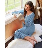 Ekouaer Long Sleeve Nightgowns for Women Button Front Long Night Gowns(Blue Floral)