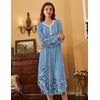 Ekouaer Long Sleeve Nightgowns for Women Button Front Long Night Gowns(Blue Floral)